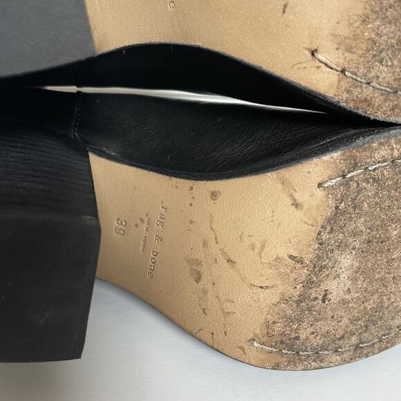 Rag & Bone Harrow Boots Womens Size 39 Black Leather Ankle Heeled Strap Italy - Picture 16 of 16